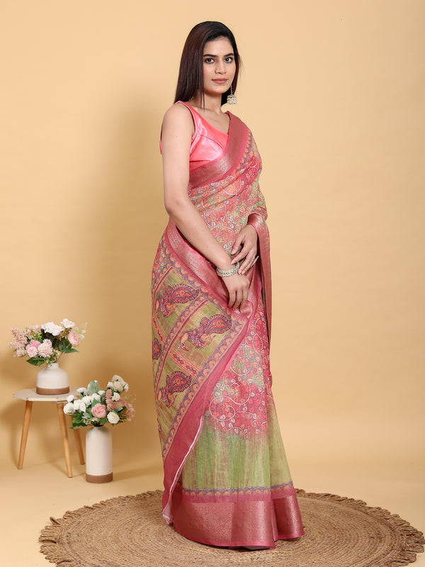 TOMATO GREEN KANJIVARAM ZARI BORDER SAREE