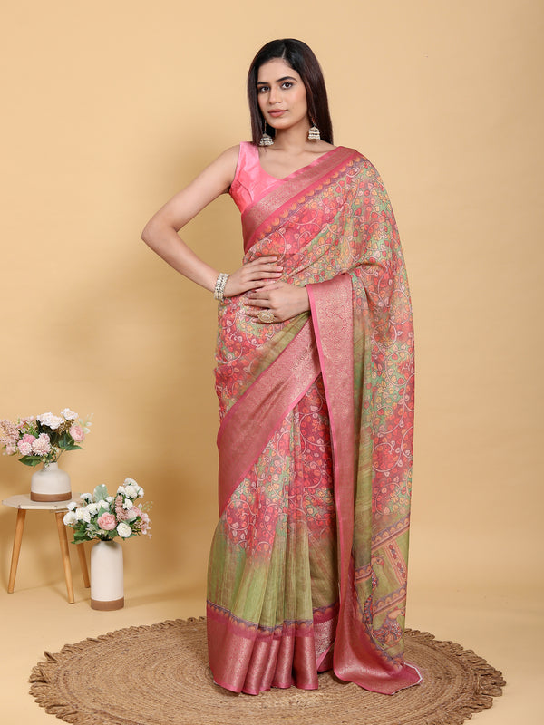 TOMATO GREEN KANJIVARAM ZARI BORDER SAREE