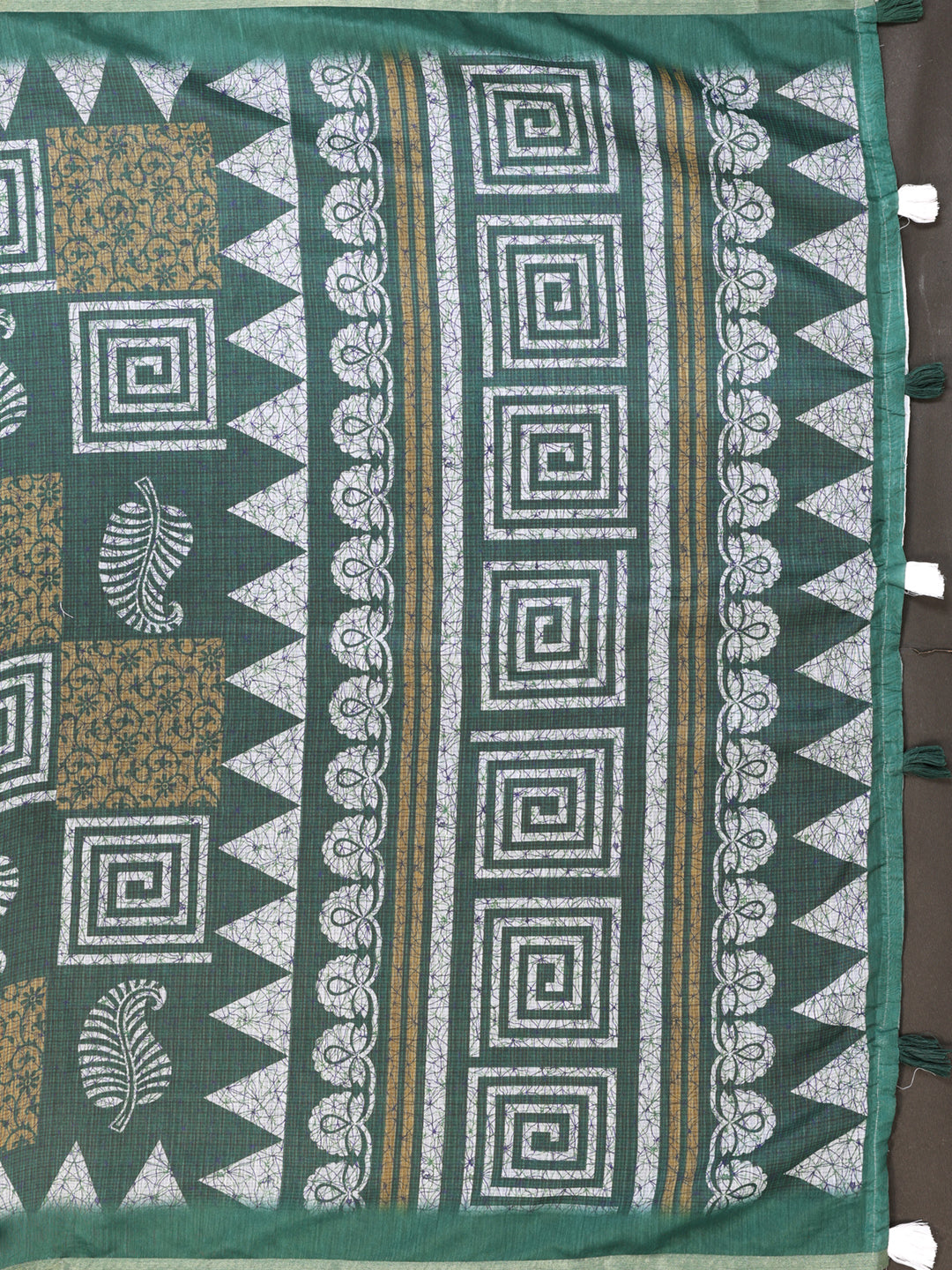 GREEN TRIANGLE BLOCK PRINK CHANDERI COTTAN SAREE