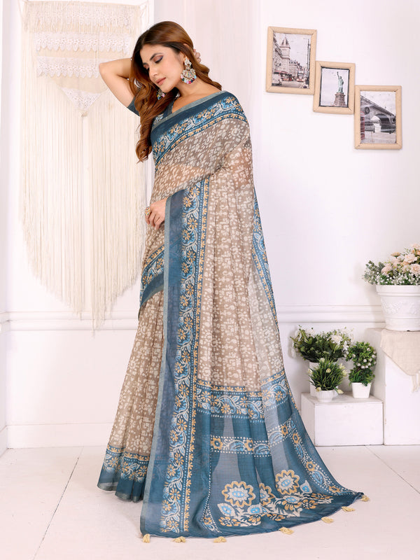 RAMA RUST FLOWER PRINT CHANDERI COTTAN SAREE