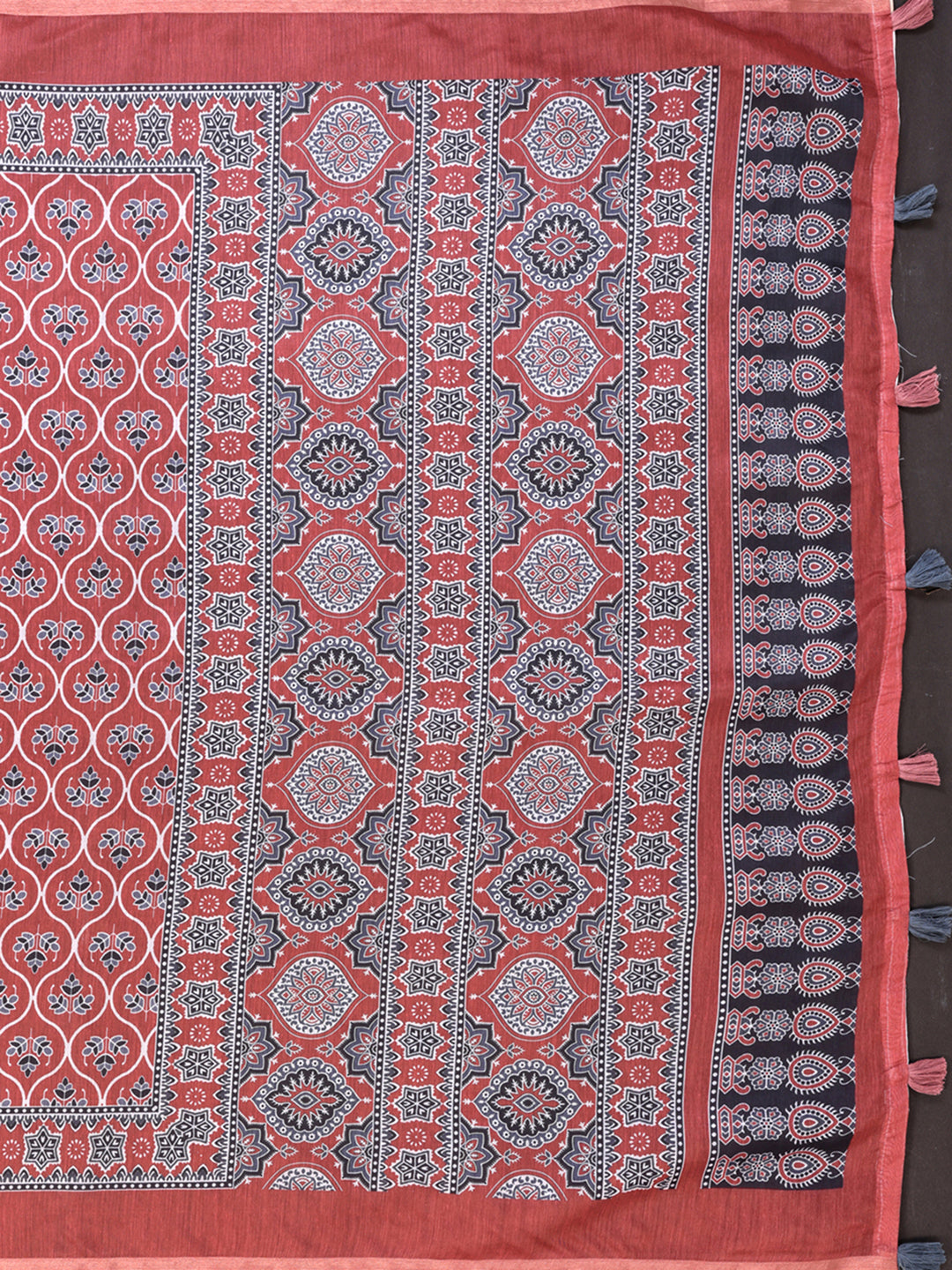 RED AJARAKJH BLOCK PRINT CHANDERI COTTAN SAREE