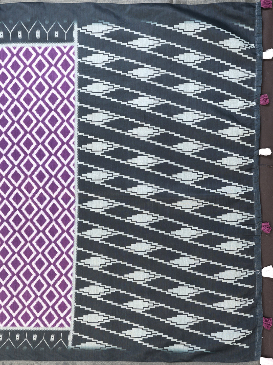 PURPLE IKKAT BLOCK PRINT CHANDERI COTTAN SAREE