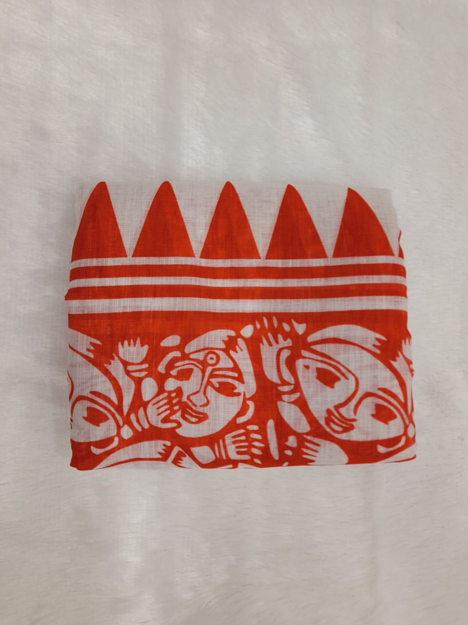 White red Linen Saree