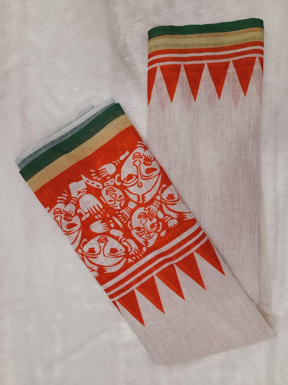 White red Linen Saree