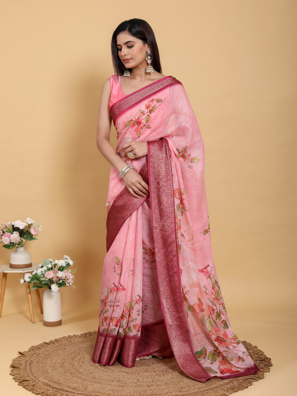 TOMETO MARUN FLOWER PRINT ZARI BORDER SAREE
