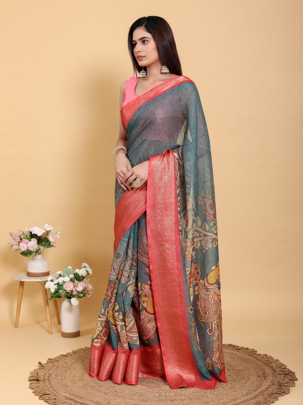 GREY TOMETO KANJIVARAM ZARI BORDER SAREE