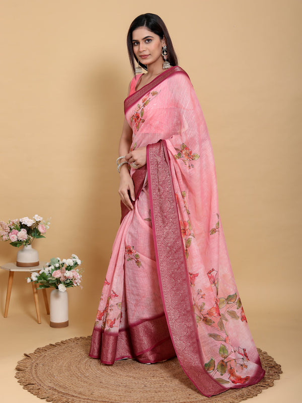 TOMETO MARUN FLOWER PRINT ZARI BORDER SAREE