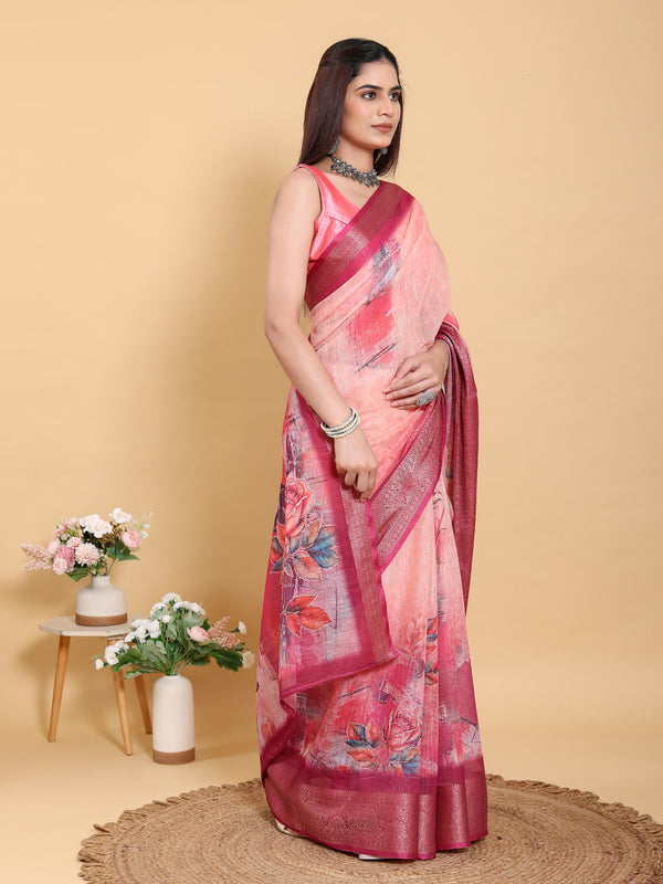 TOMETO MARUN FLOWER PRINT ZARI BORDER SAREE