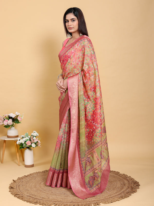 TOMATO GREEN KANJIVARAM ZARI BORDER SAREE