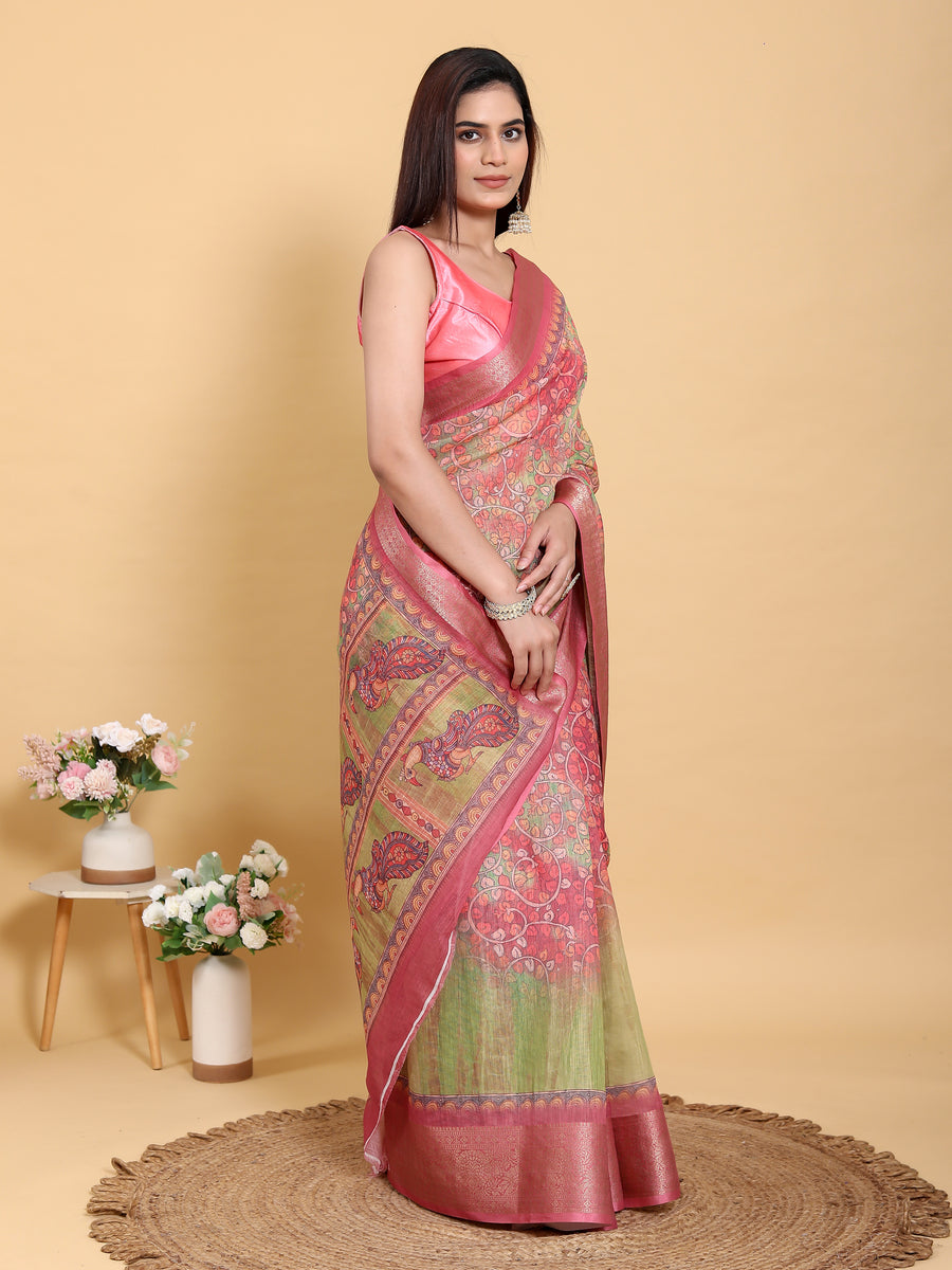 TOMATO GREEN KANJIVARAM ZARI BORDER SAREE
