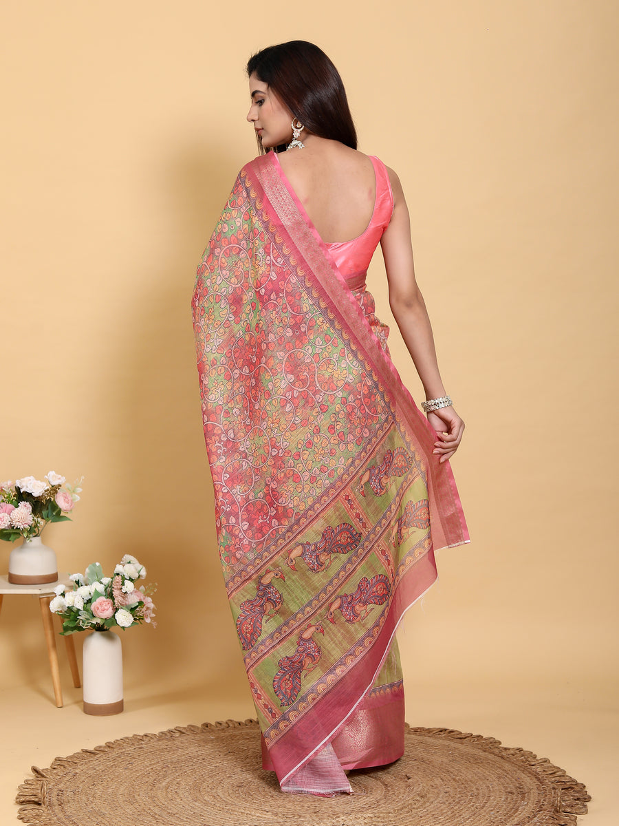 TOMATO GREEN KANJIVARAM ZARI BORDER SAREE