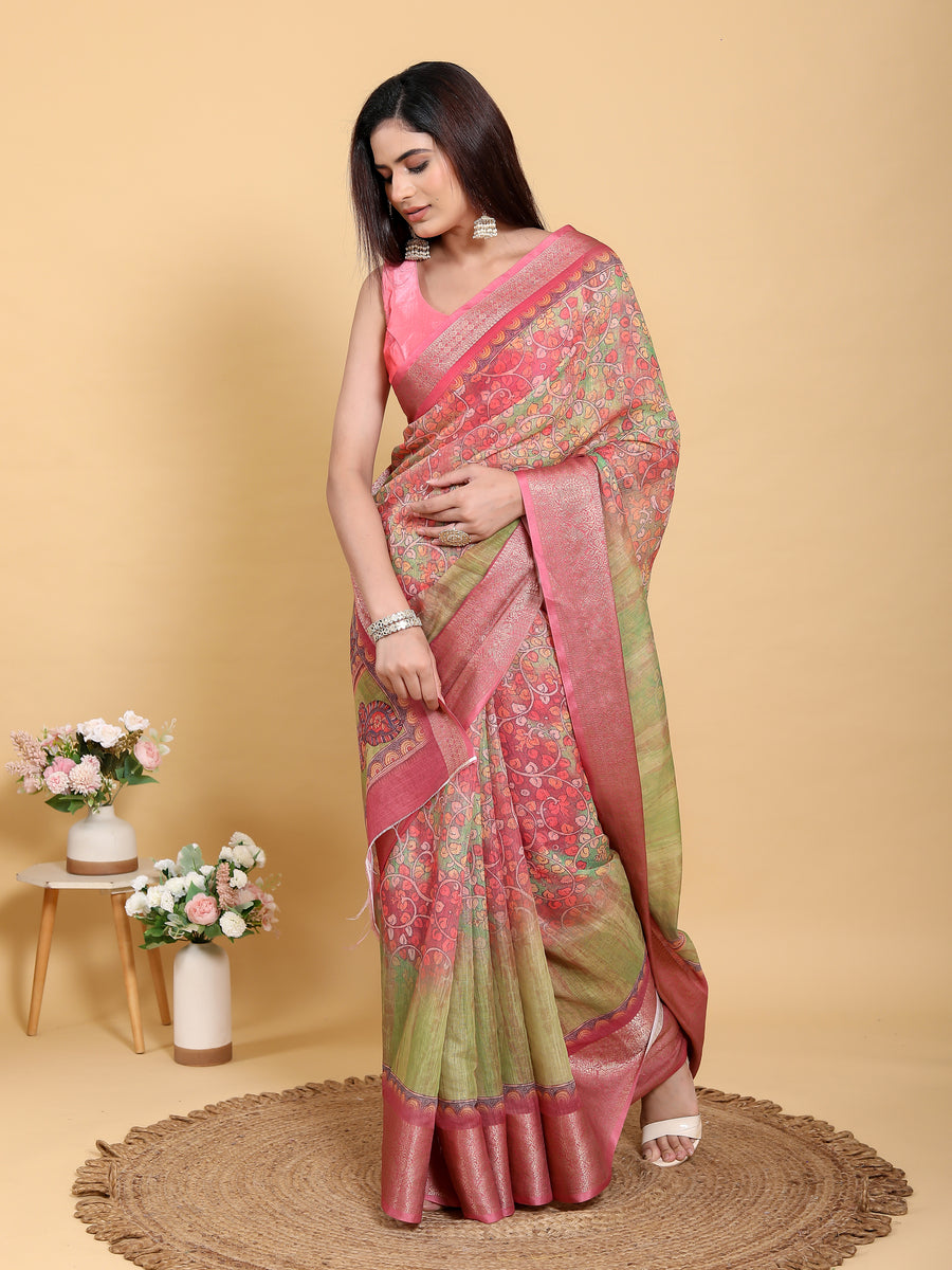 TOMATO GREEN KANJIVARAM ZARI BORDER SAREE