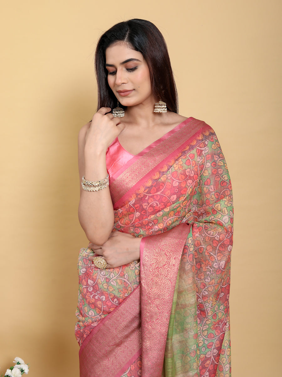 TOMATO GREEN KANJIVARAM ZARI BORDER SAREE