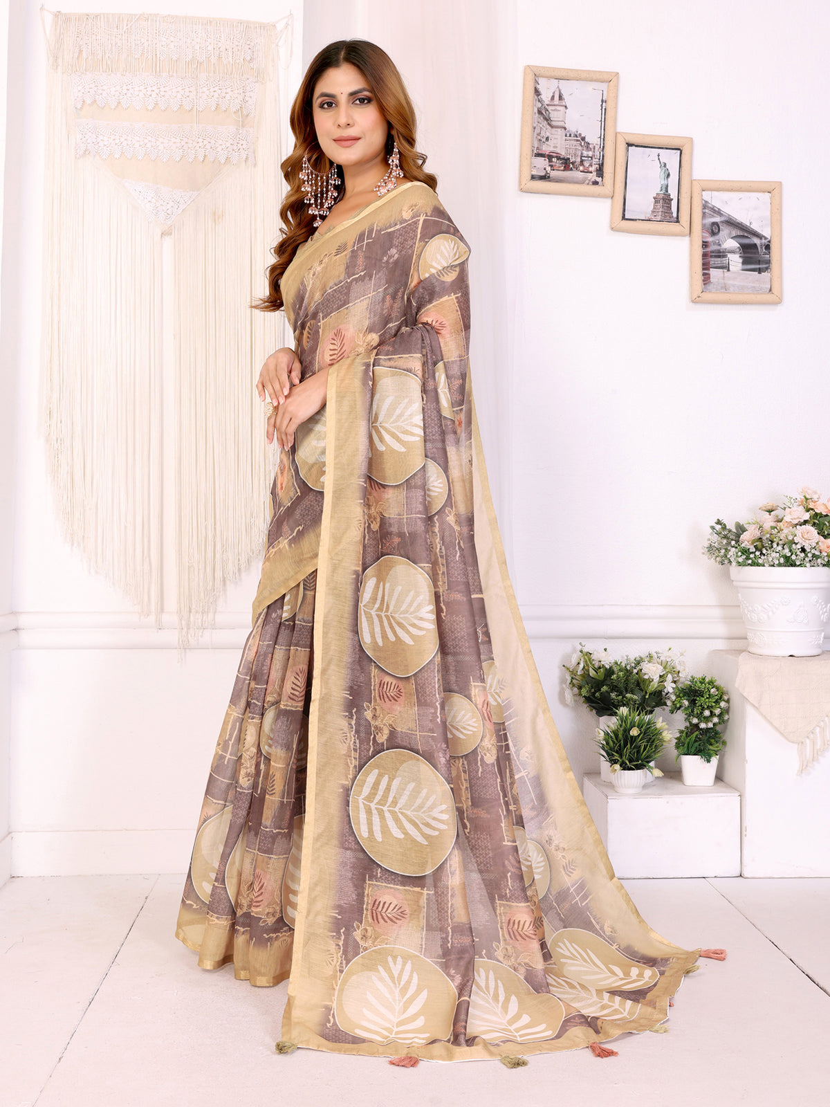 FLOWER PATTERN UNIQUE CHANDERI COTTAN SAREE