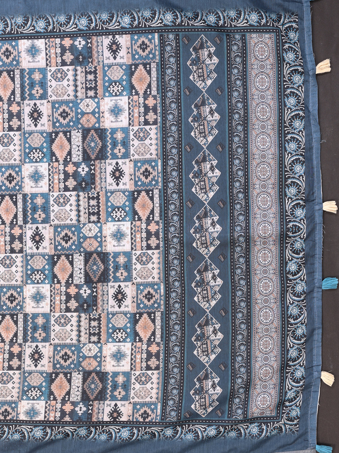 DANIM BLUE CHANDERI COTTAN PRINT PATTERN SAREE