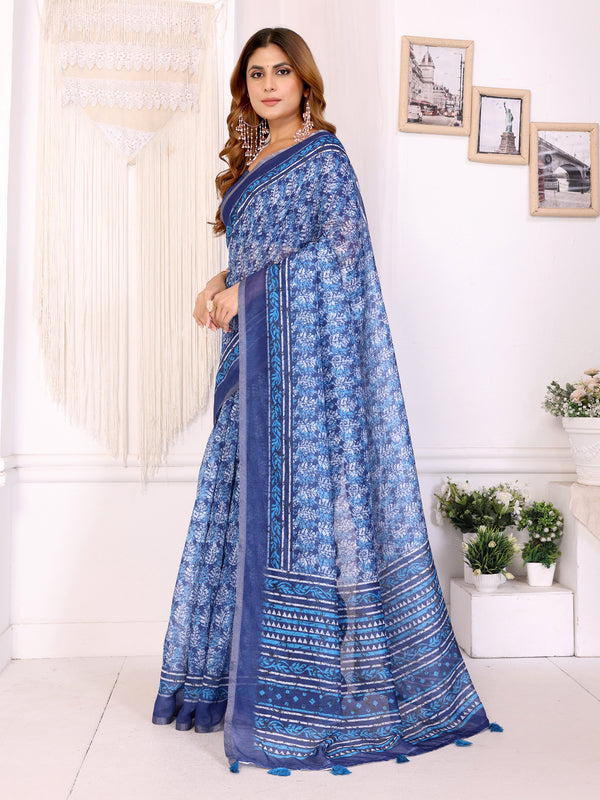 BLUR BLOCK PRINK CHANDERI COTTAN SAREE