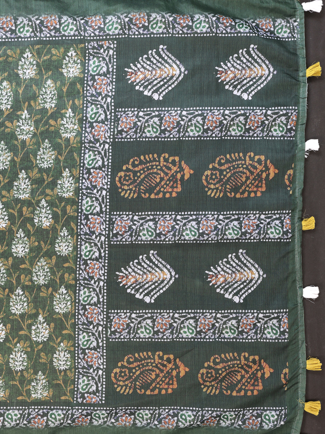 GREEN FLOWER BLOCK PRINK CHANDERI COTTAN SAREE