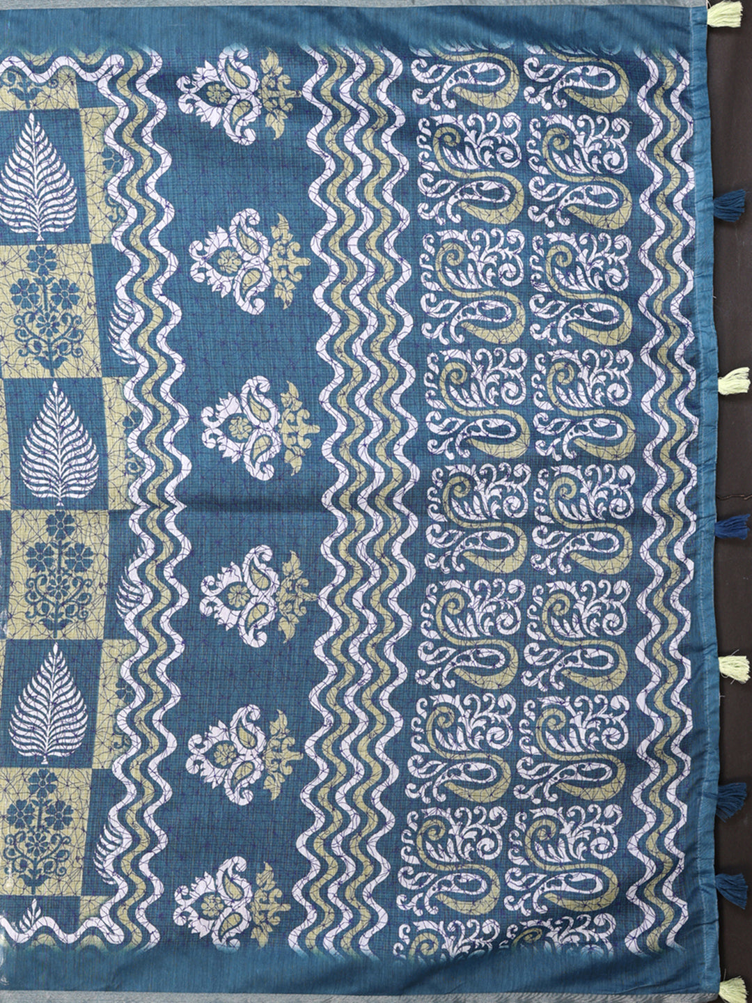 DANIM WHITE BLOCK PRINK CHANDERI COTTAN SAREE
