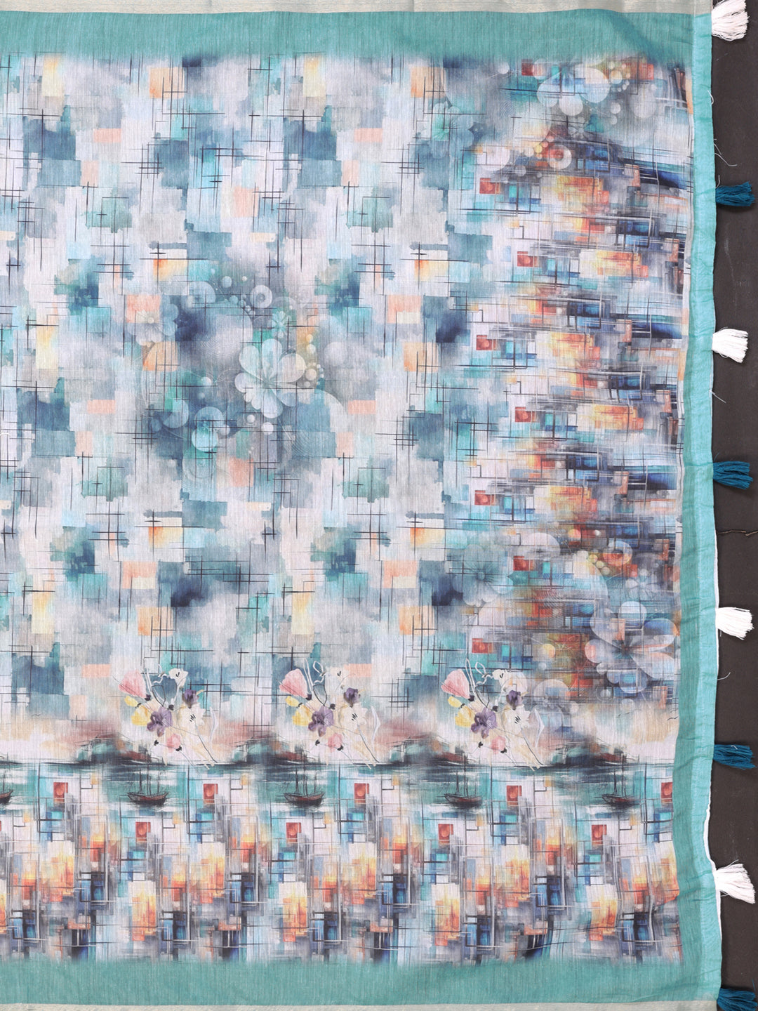 SKY BLOCK PRINT CHANDERI COTTAN SAREE