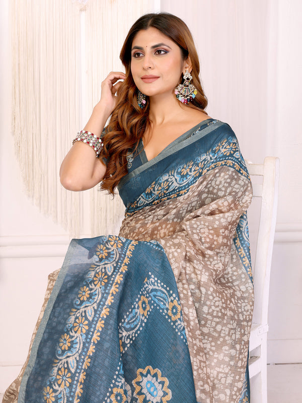 RAMA RUST FLOWER PRINT CHANDERI COTTAN SAREE