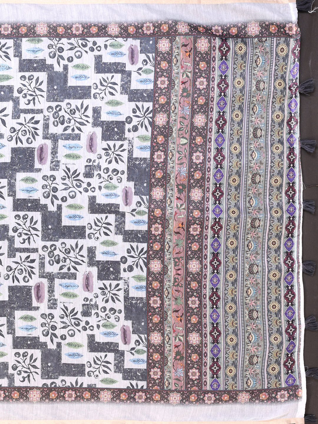 WHITE BLOCK PRINT CHANDERI COTTAN SAREE