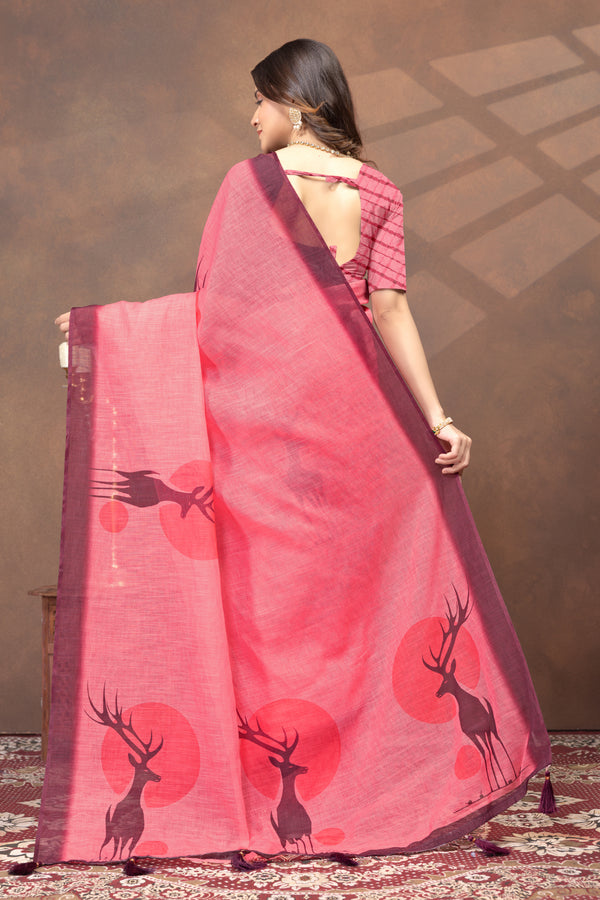 HIRAN TOMETO LINEN COTTON SAREE WITH BLOUSE