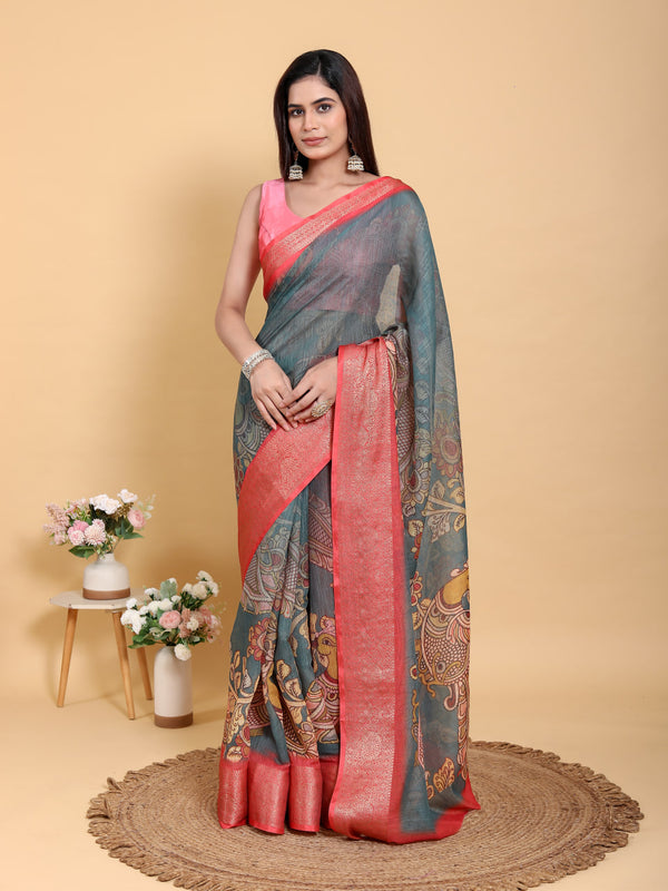 GREY TOMETO KANJIVARAM ZARI BORDER SAREE