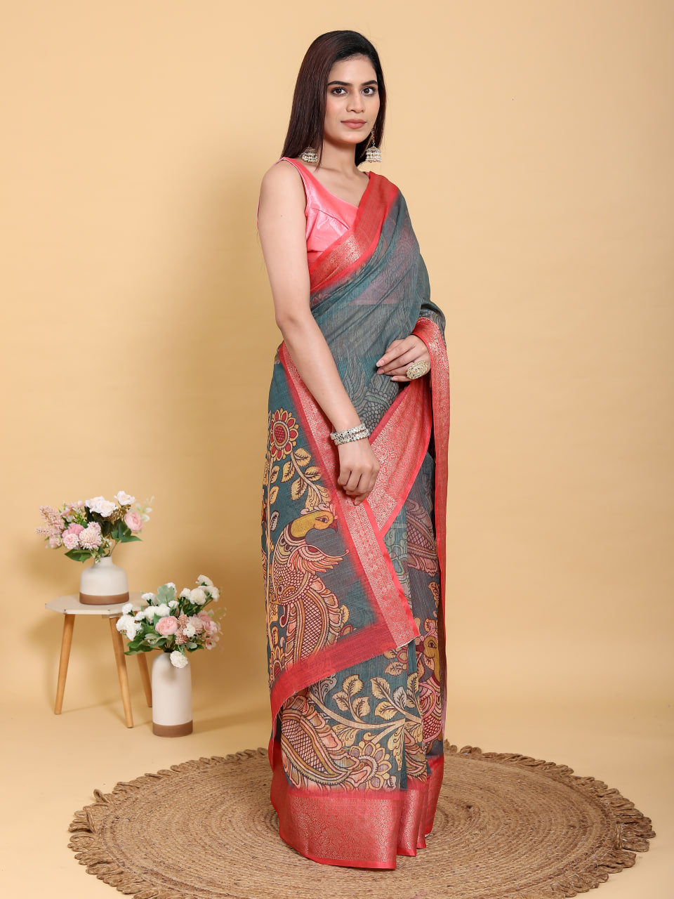 GREY TOMETO KANJIVARAM ZARI BORDER SAREE