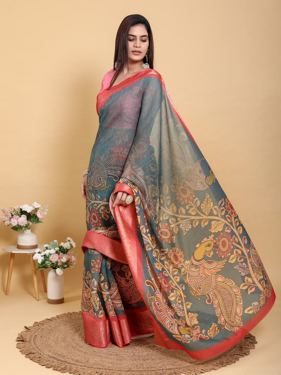 GREY TOMETO KANJIVARAM ZARI BORDER SAREE