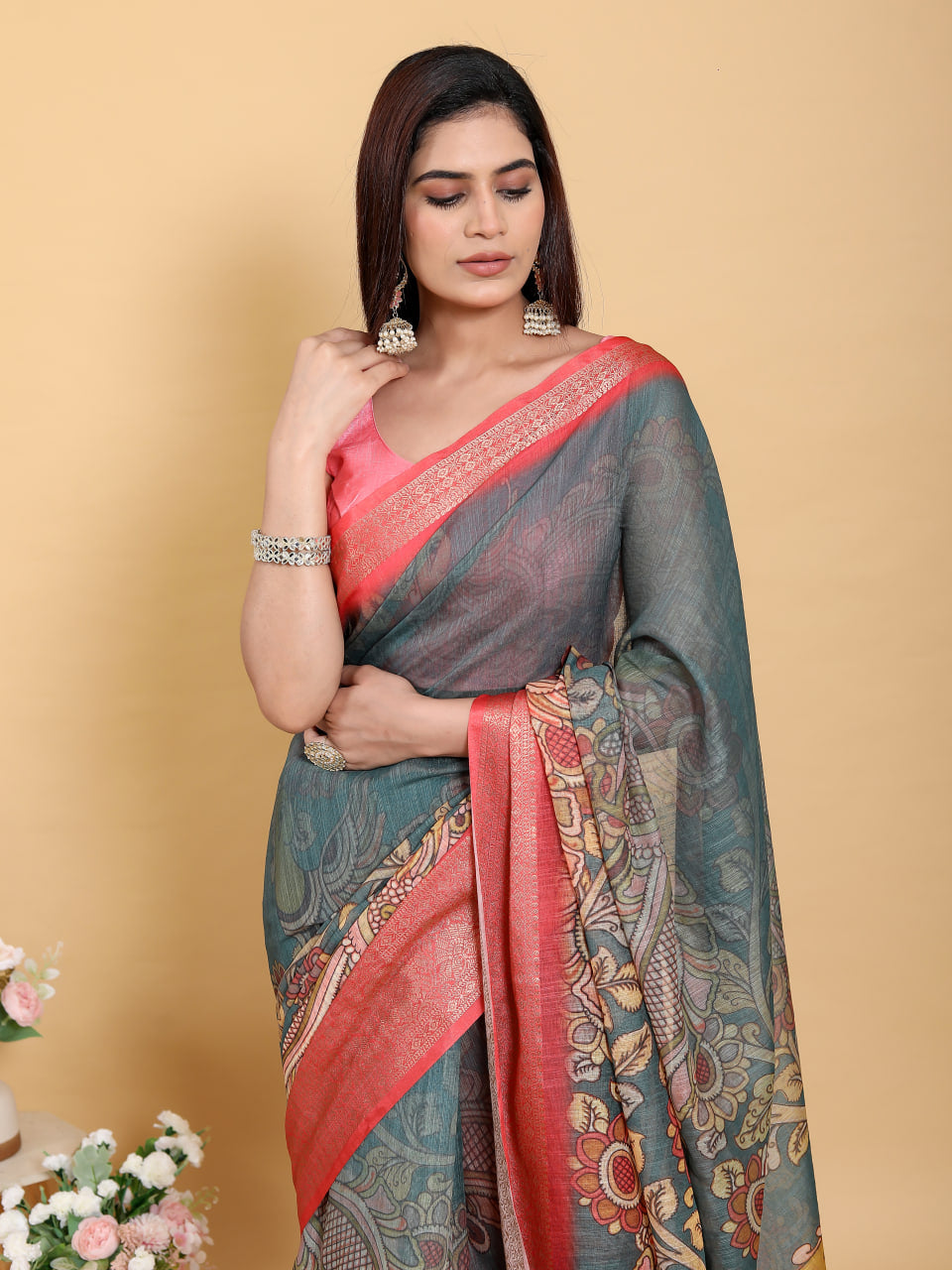 GREY TOMETO KANJIVARAM ZARI BORDER SAREE
