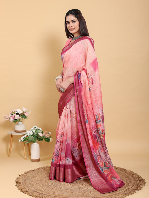 TOMETO MARUN FLOWER PRINT ZARI BORDER SAREE